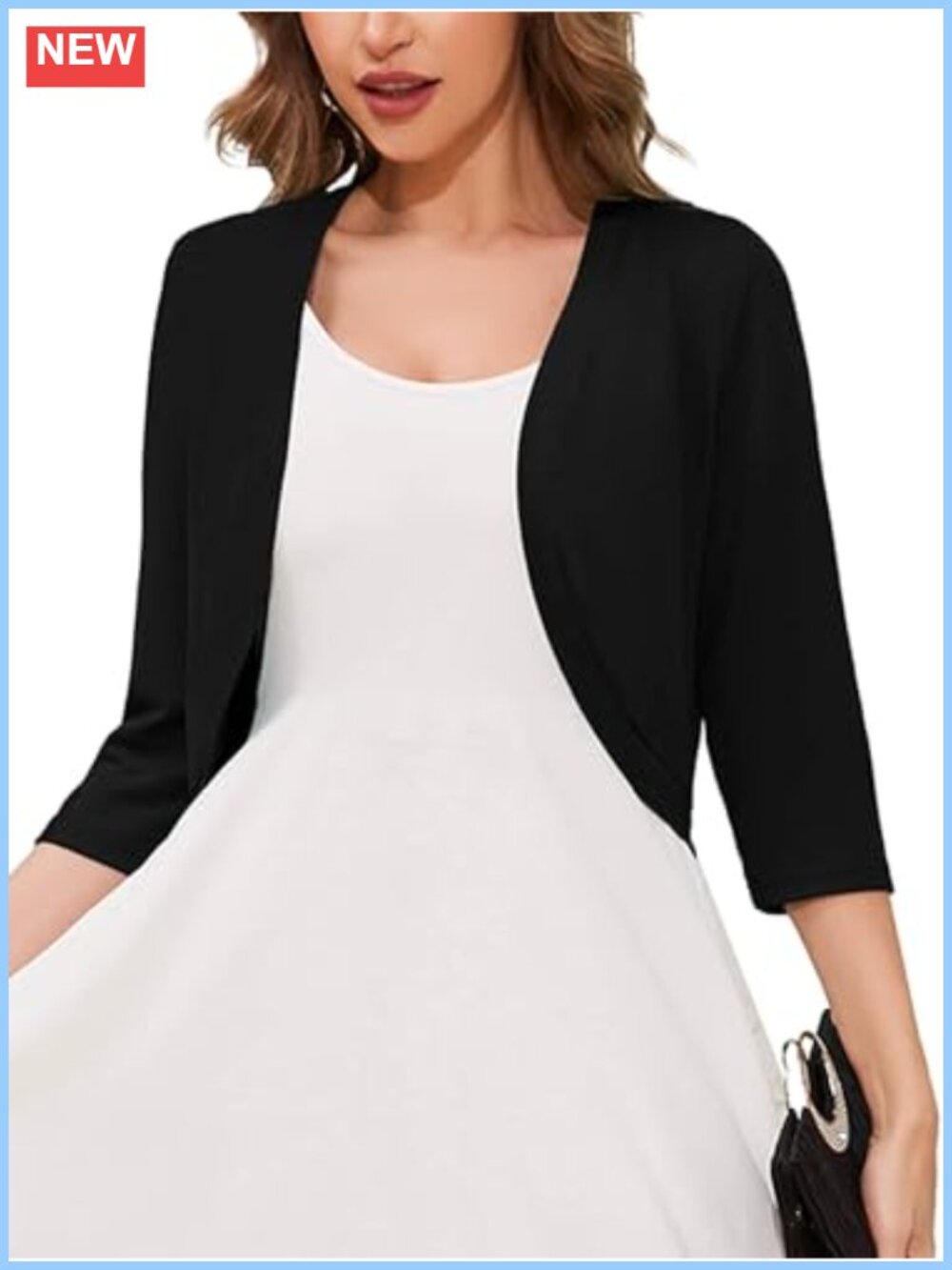 3/4 Sleeve Open Front Lightweight Cropped Bolero Shrug Cardigan